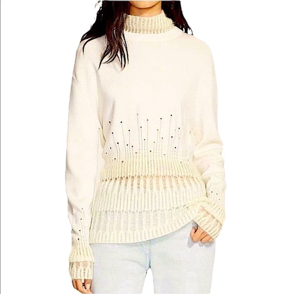 3.1 Phillip Lim Drop Needle Mohair Turtleneck Ivory Distressed Sweater